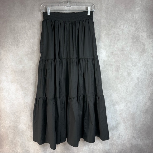 XiRENA Angeline Tiered Cotton Poplin Midi Maxi Skirt In Black Women's Size M - Picture 2 of 9